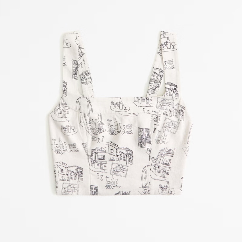 Abercrombie Linen Blend Set Top tan pattern